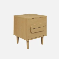 Vintage wood effect bedside table with 2 drawers