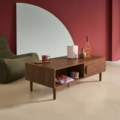 Vintage wood effect coffee table with 1 drawer
