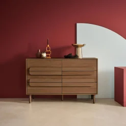 Vintage wood effect 6 drawer chest