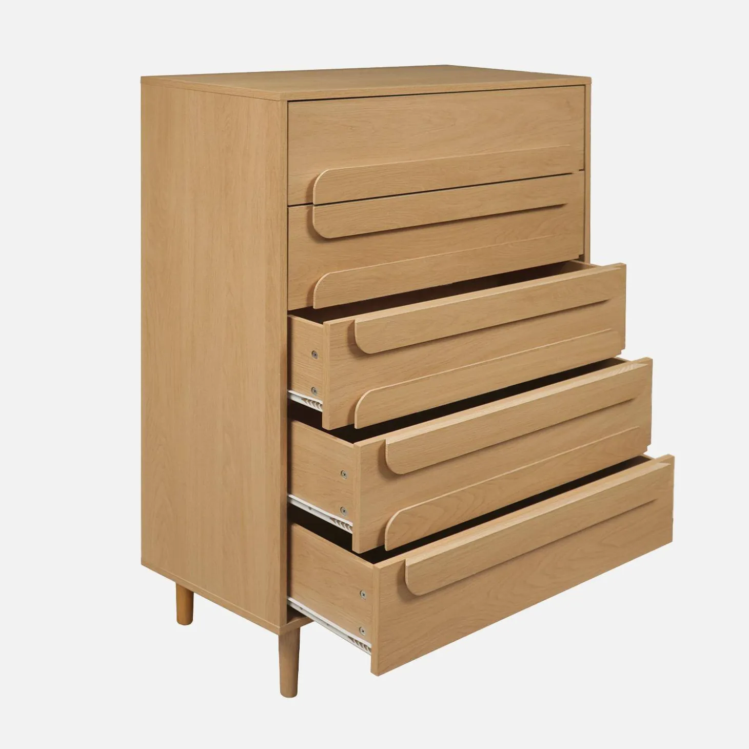 Vintage wood effect 5 drawer chest
