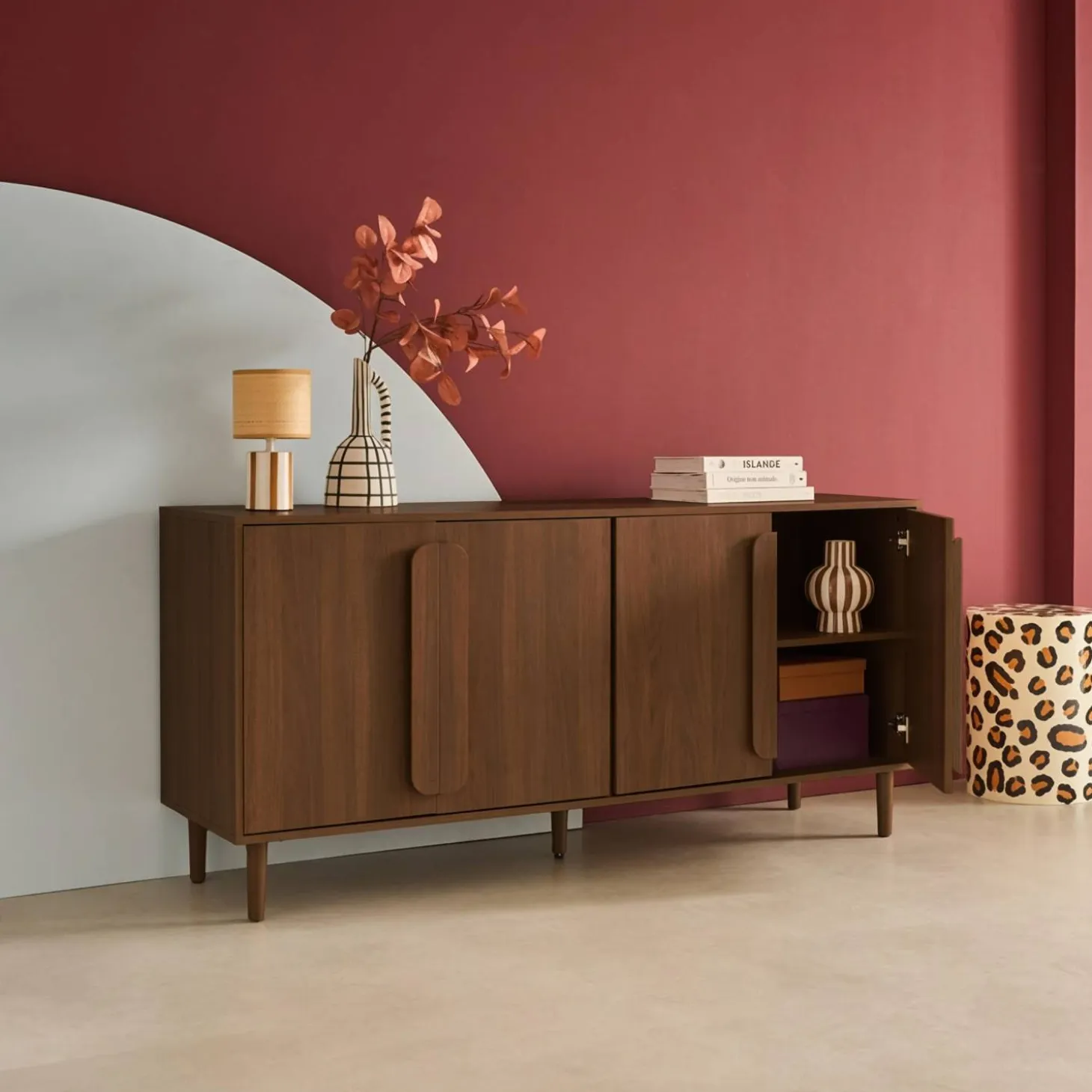 Vintage wood effect sideboard with 4 doors