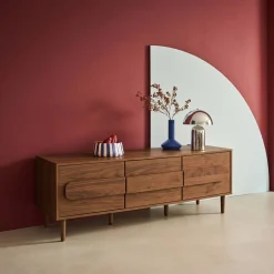 Vintage wood effect TV stand with 3 doors 150 cm