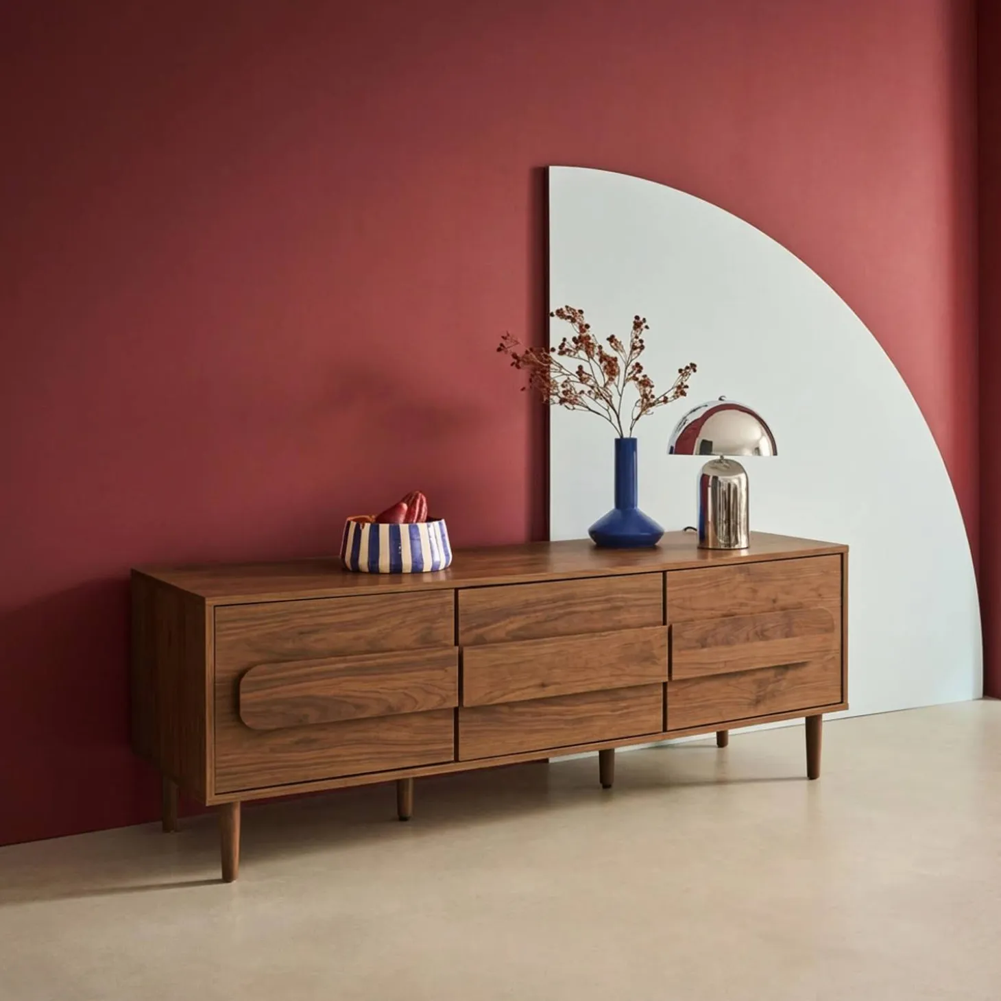Vintage wood effect TV stand with 3 doors 150 cm