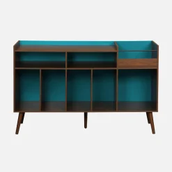 Vintage XL bicolor vinyl furniture with wood decor and colored background 130cm