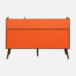 Vintage XL bicolor vinyl furniture with wood decor and colored background 130cm