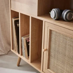 Vinyl furniture with wood effect and cane