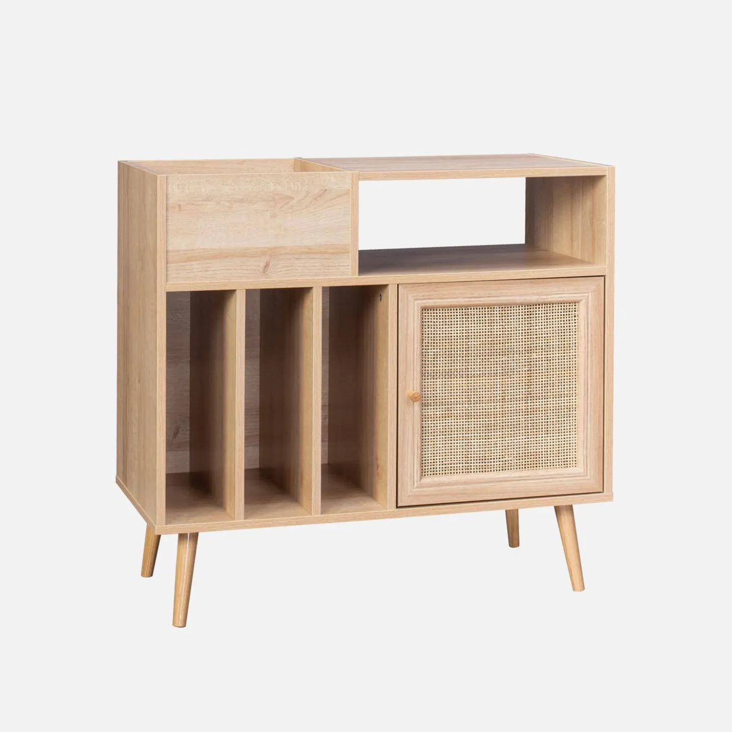 Vinyl furniture with wood effect and cane