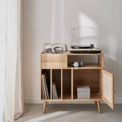 Vinyl furniture with wood effect and cane