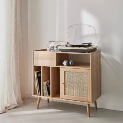 Vinyl furniture with wood effect and cane