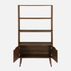 Walnut-effect bookshelf, 2 doors, 3 levels
