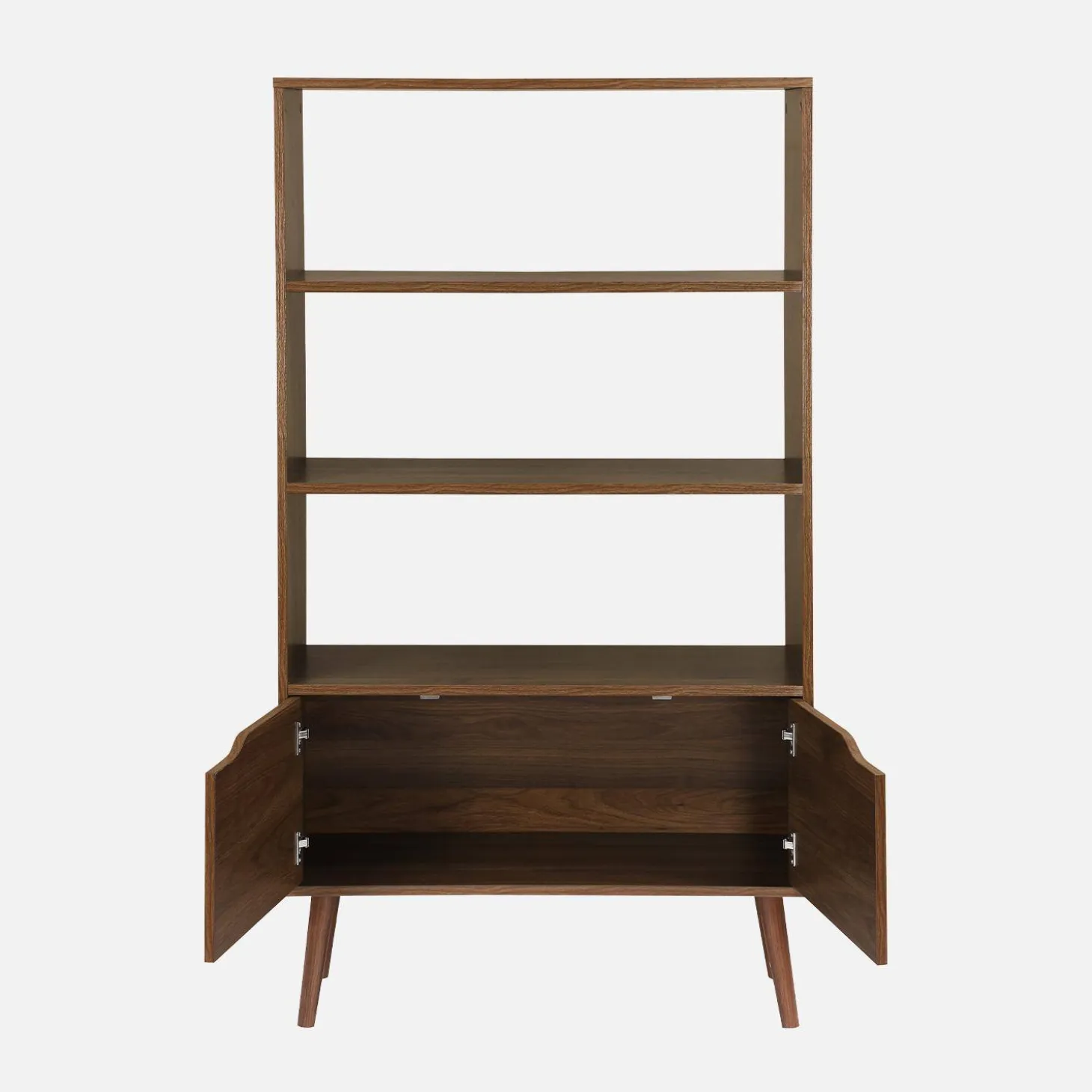 Walnut-effect bookshelf, 2 doors, 3 levels