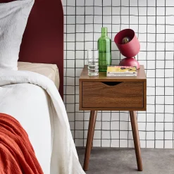 Walnut-stained wood bedside table, 1 drawer