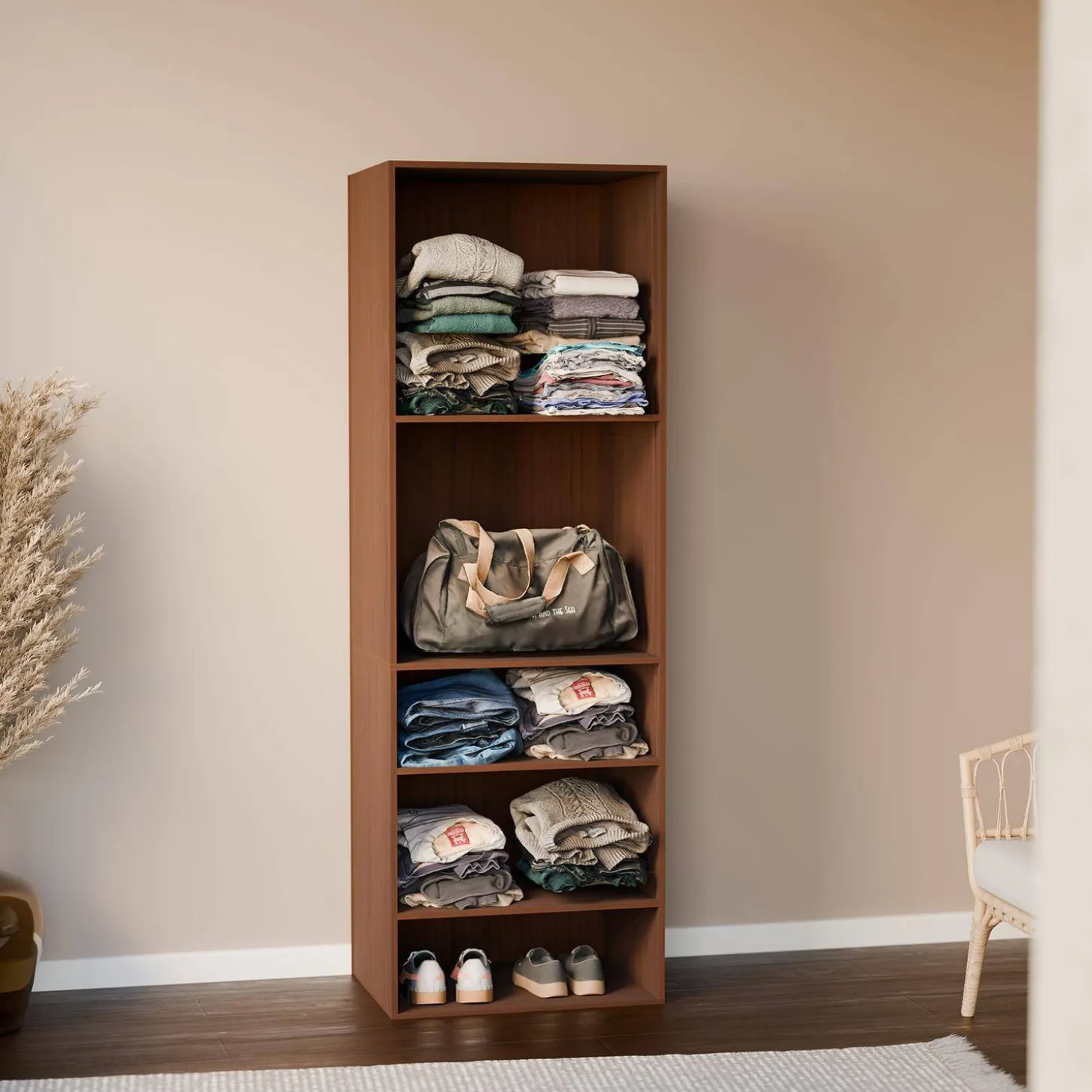 Wardrobe module with 5 shelves wood decor