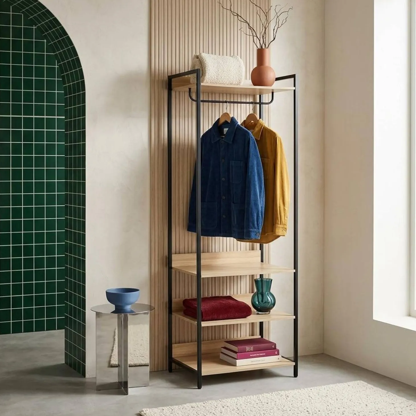 Wardrobe module with 1 wardrobe and 3 shelves