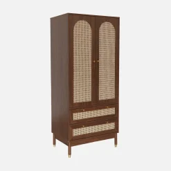 Wardrobe with 2 doors and 2 drawers, caning