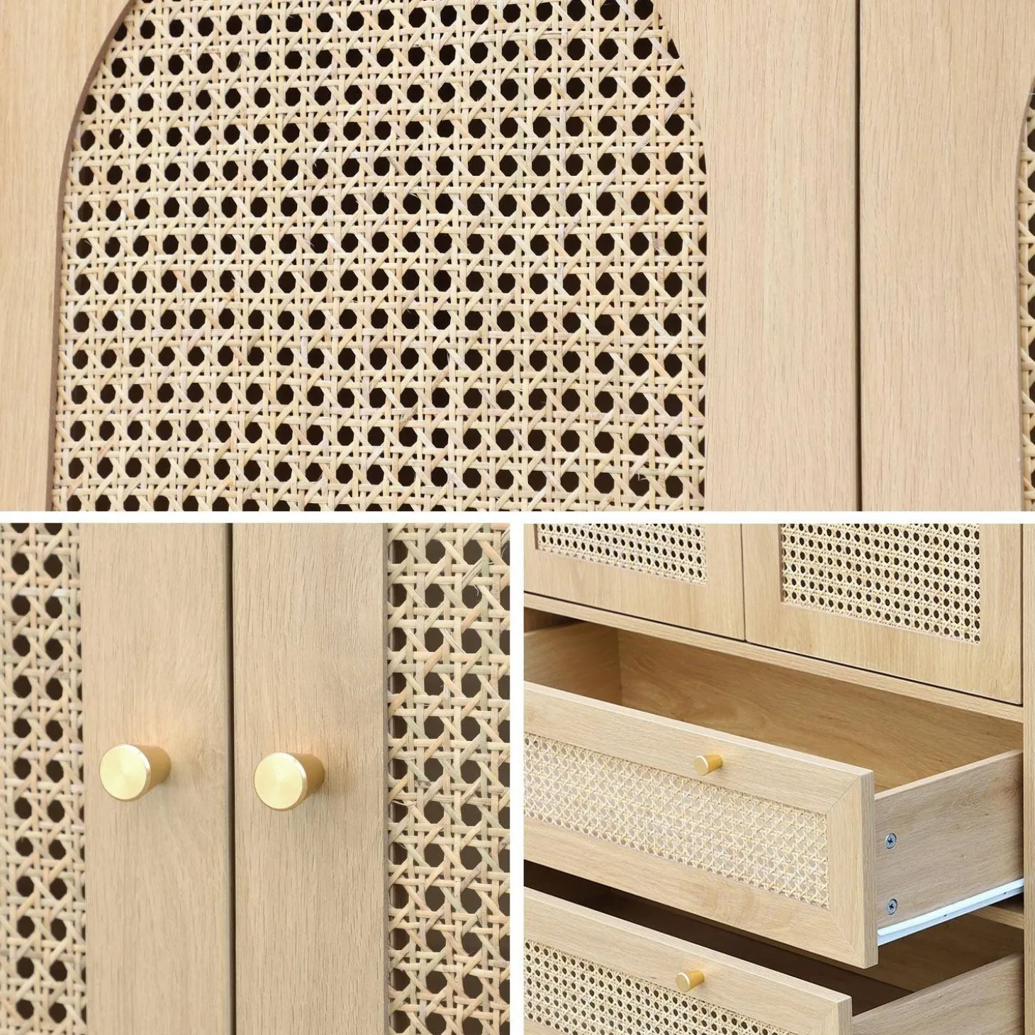 Wardrobe with 2 doors and 2 drawers, caning