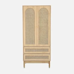 Wardrobe with 2 doors and 2 drawers, caning