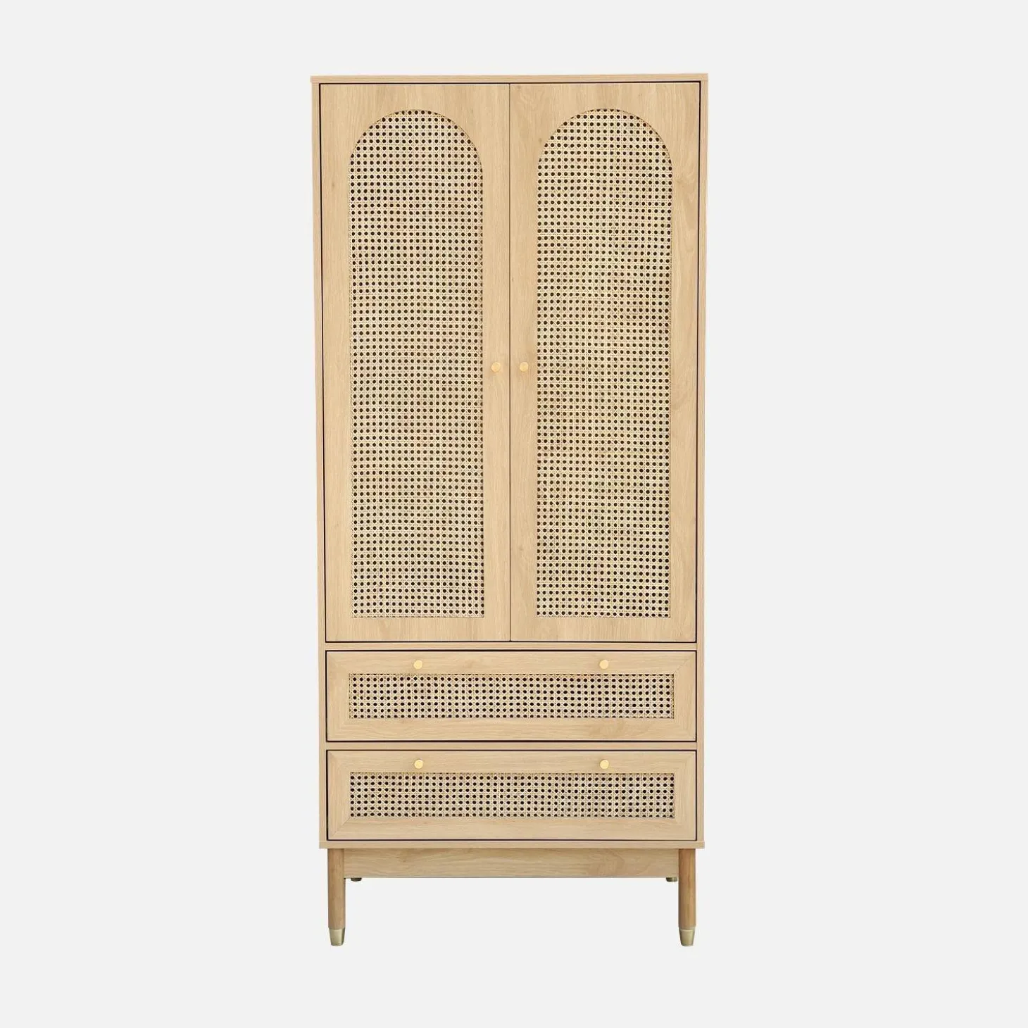 Wardrobe with 2 doors and 2 drawers, caning