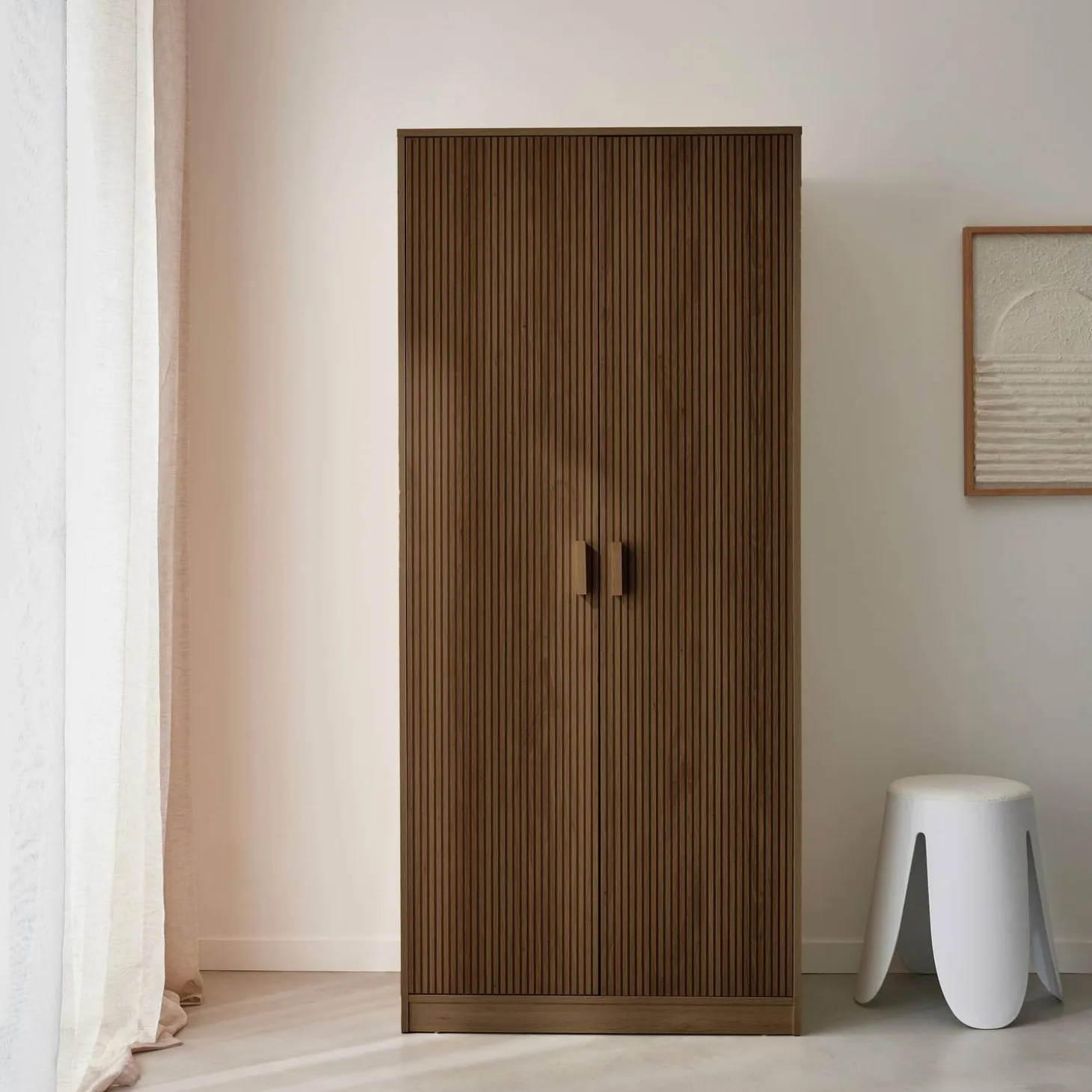Wardrobe with wood decor, 1 hanging rail and 2 doors