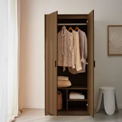 Wardrobe with wood decor, 1 hanging rail and 2 doors