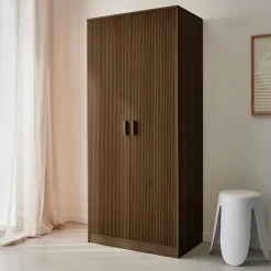 Wardrobe with wood decor, 1 hanging rail and 2 doors