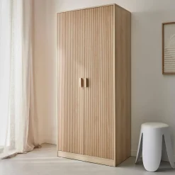 Wardrobe with wood decor, 1 hanging rail and 2 doors