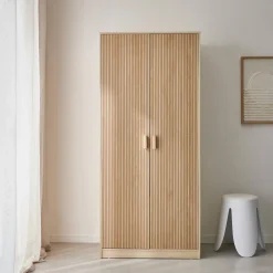 Wardrobe with wood decor, 1 hanging rail and 2 doors