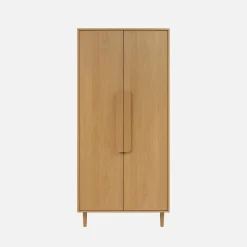 Wardrobe with wood effect, 2 doors, 1 bar and 2 shelves