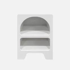 White wood-effect bedside table, 2 niches