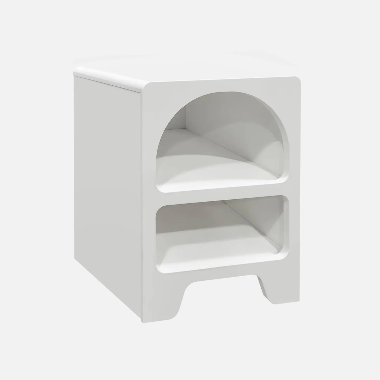 White wood-effect bedside table, 2 niches