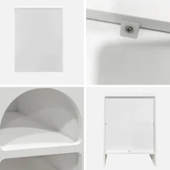 White wood-effect bedside table, 2 niches