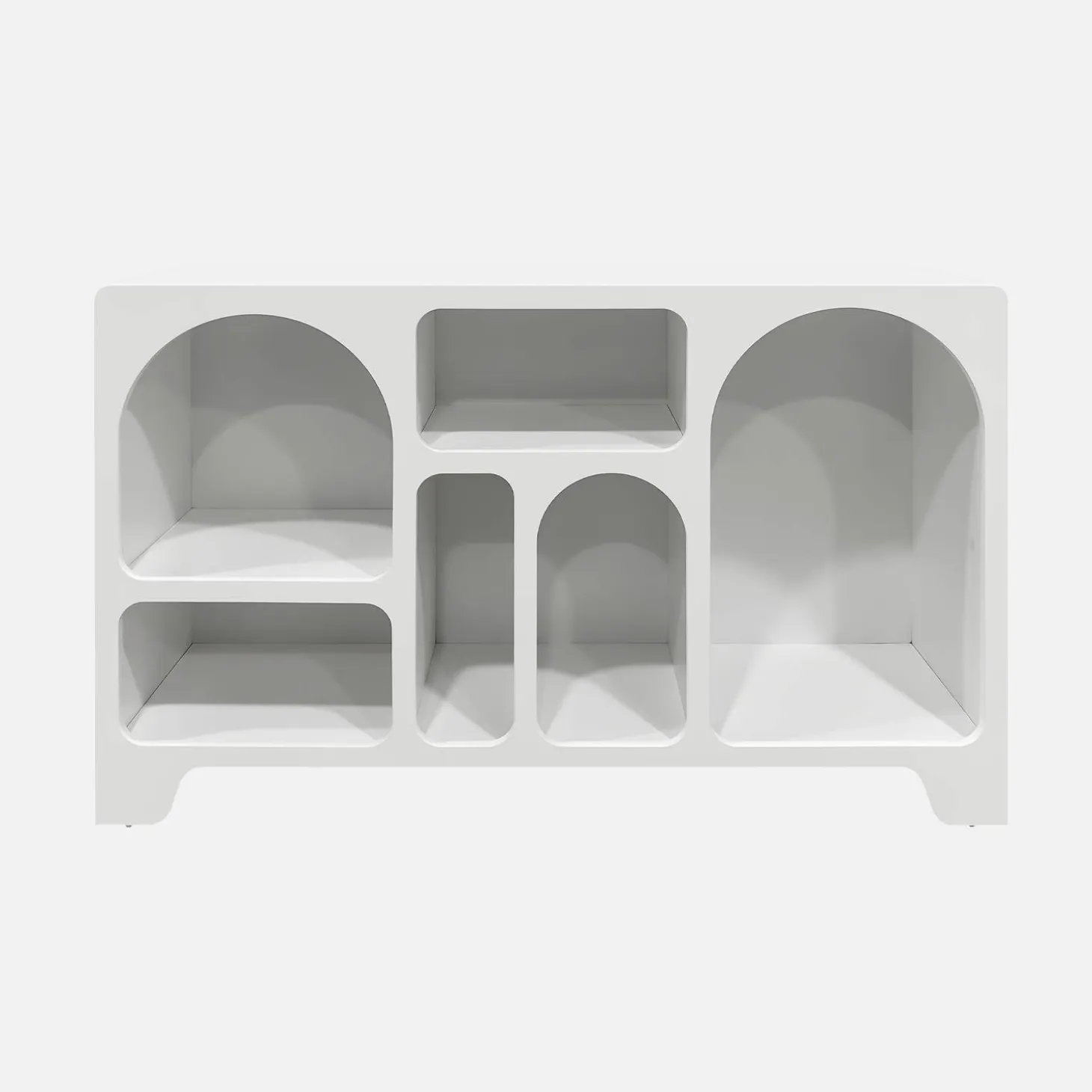 White wood effect 6 compartment organic sideboard 120cm