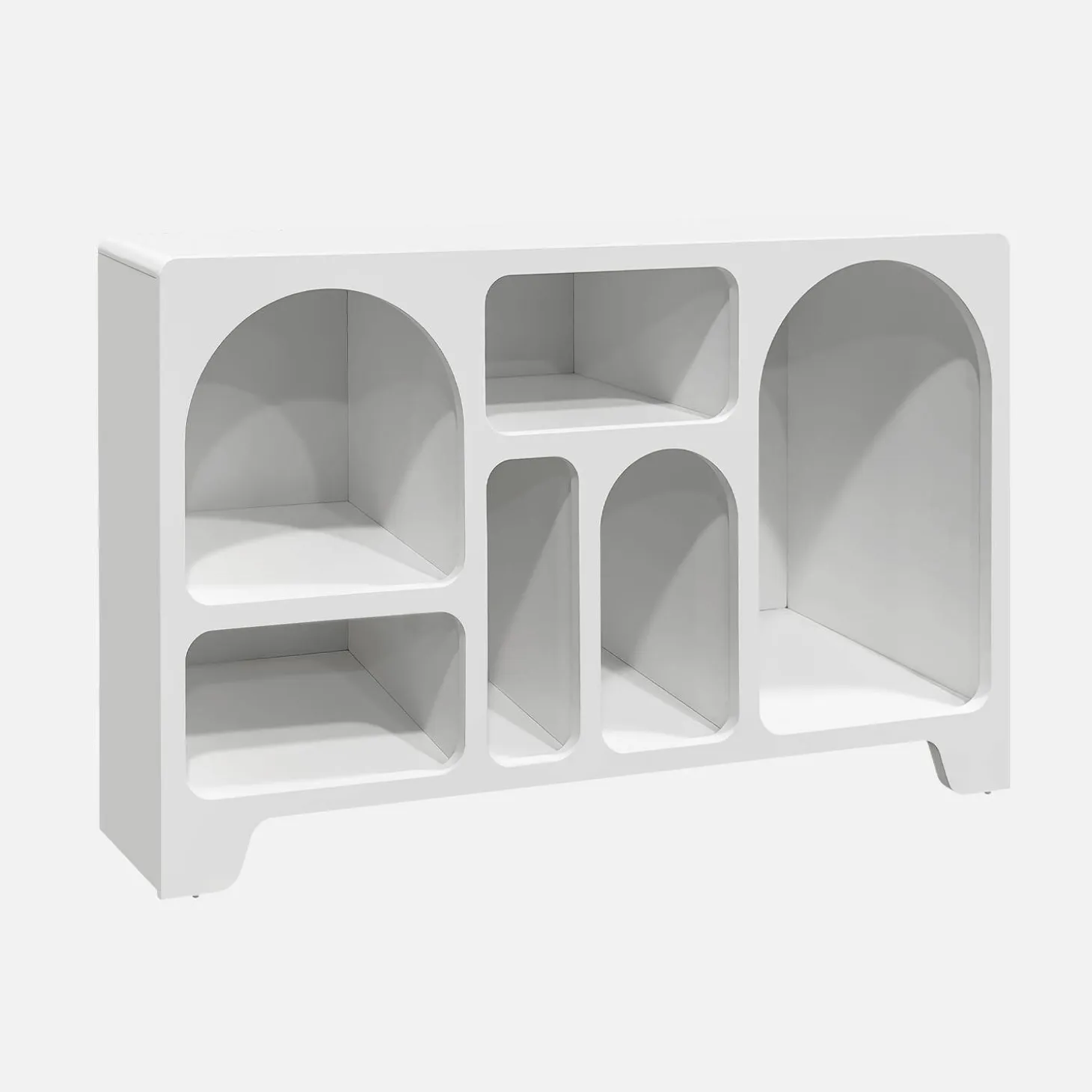 White wood effect 6 compartment organic sideboard 120cm