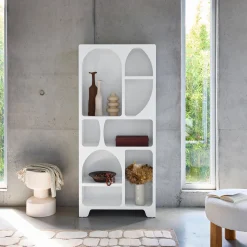 White wood-effect organic bookshelf with 8 compartments