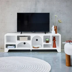 White wood effect organic tv stand 160cm