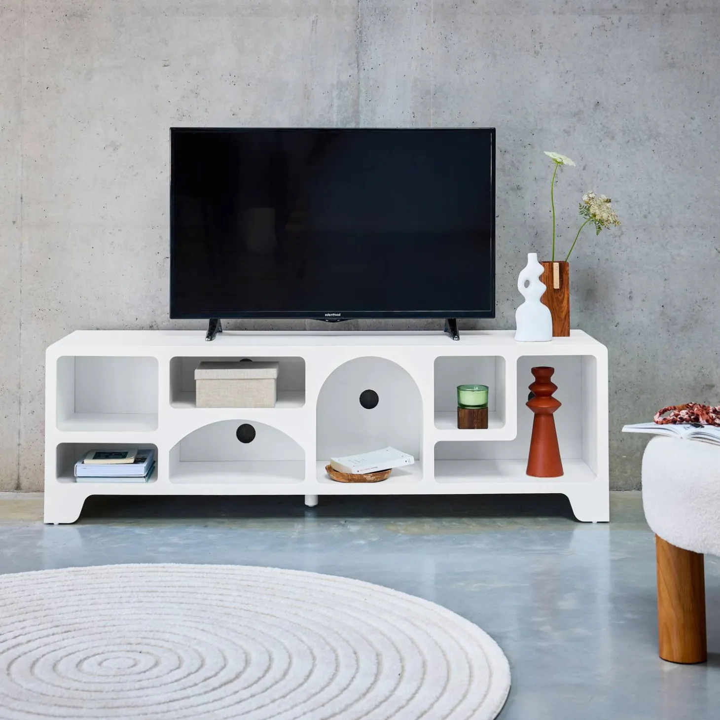 White wood effect organic tv stand 160cm