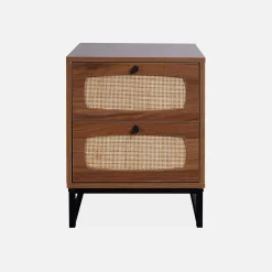Wood and cane bedside table