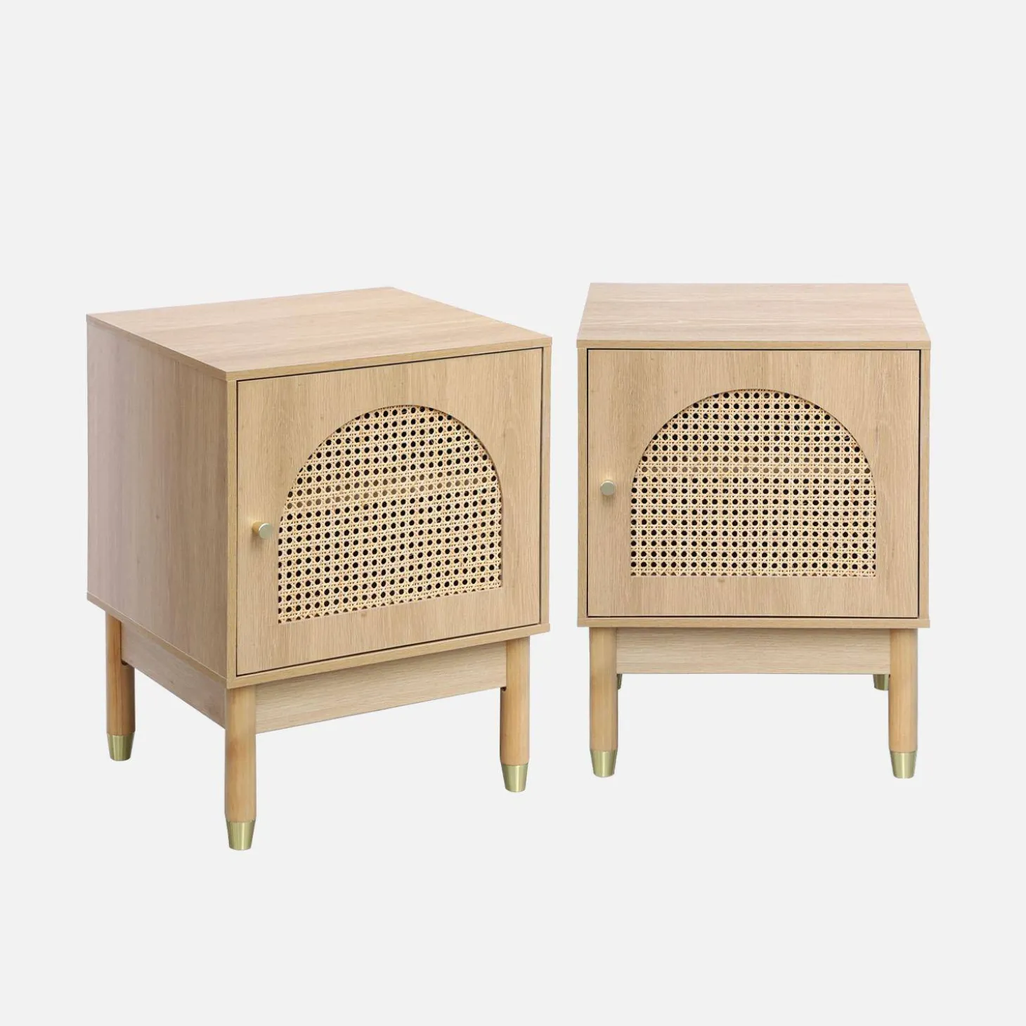 Wood and cane bedside table 1 door (set of 2)