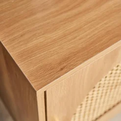 Wood and cane bedside table 1 door (set of 2)