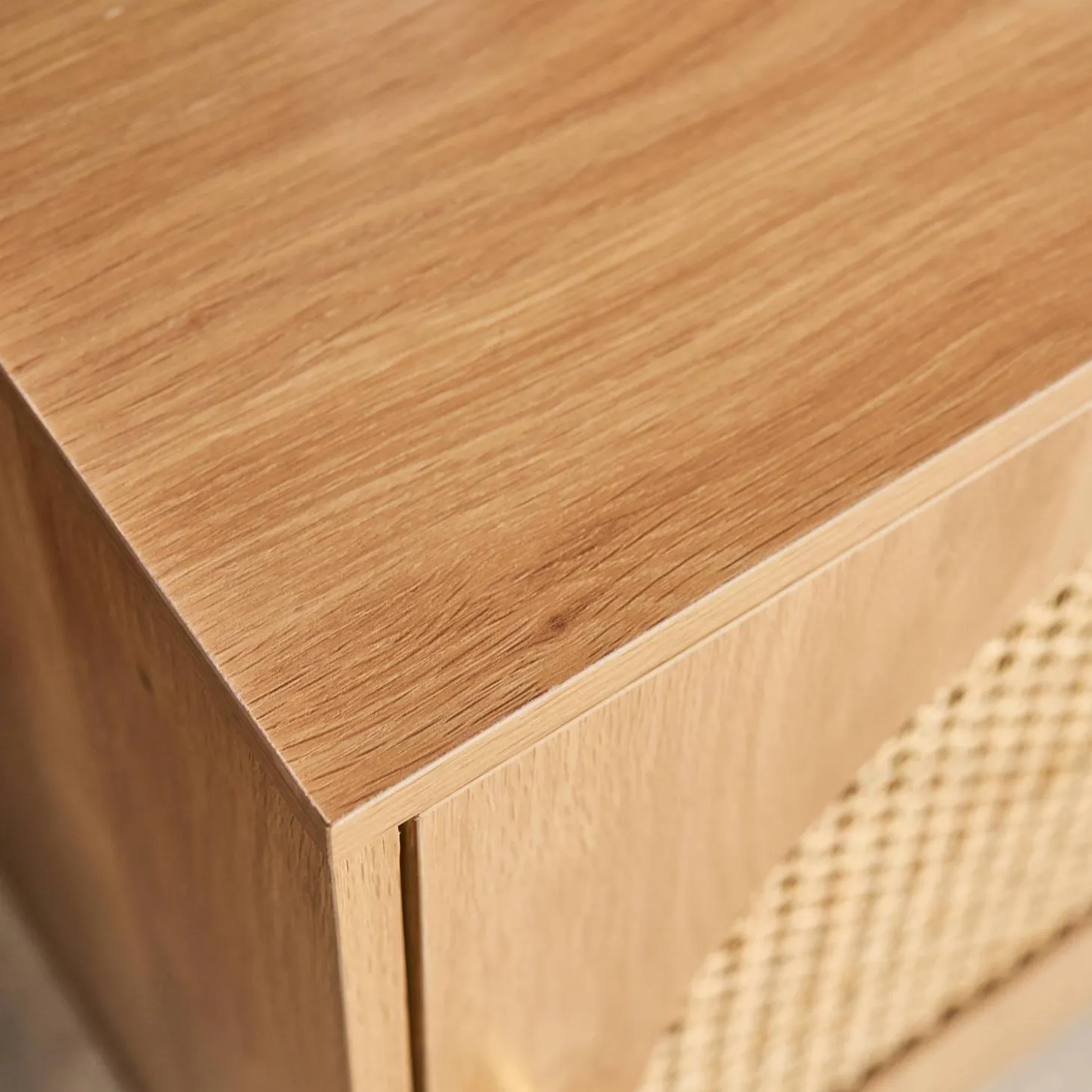 Wood and cane bedside table 1 door (set of 2)