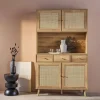 Wood and cane buffet with 4 doors and 3 drawers, 110 cm.