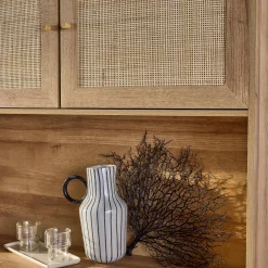 Wood and cane buffet with 4 doors and 3 drawers, 110 cm.