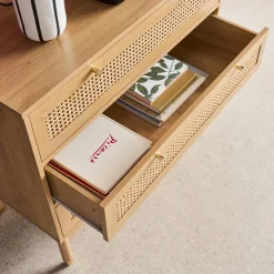 Wood and cane chest of drawers, 3 drawers