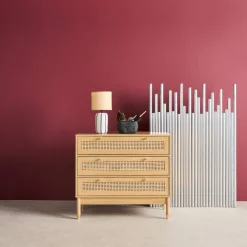 Wood and cane chest of drawers, 3 drawers
