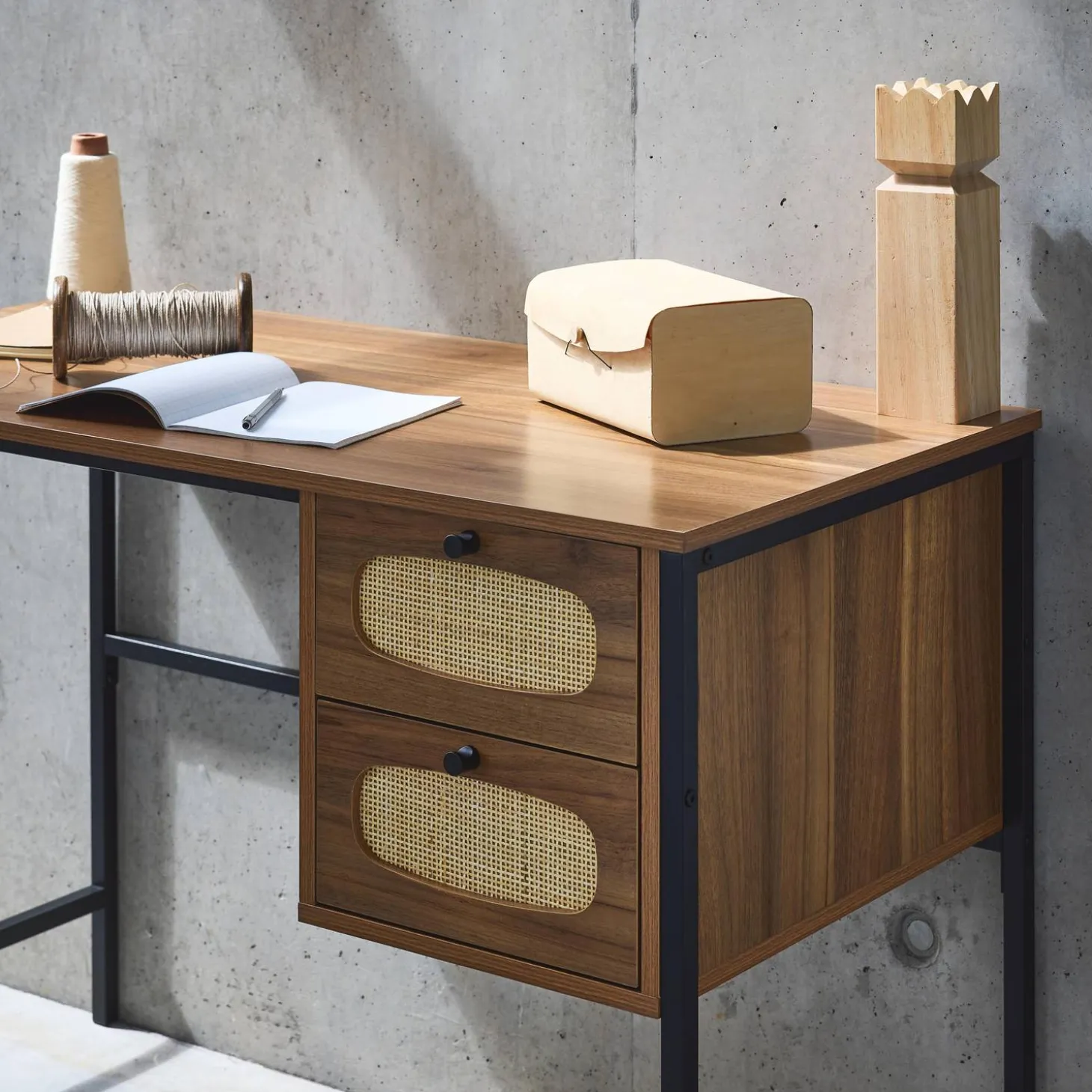 Wood and cane desk