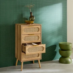 Wood and cane effect 4-drawer chest