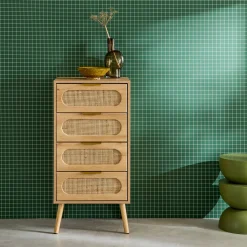Wood and cane effect 4-drawer chest