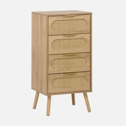 Wood and cane effect 4-drawer chest