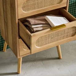 Wood and cane effect 4-drawer chest