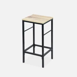 Wood and metal high table with 2 stools